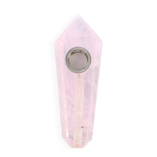 Natural Rose Fused Point Crystal Pipe