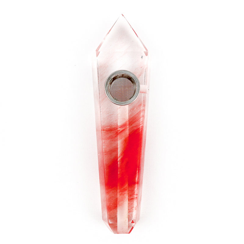 Natural Red Fused Point Crystal Pipe